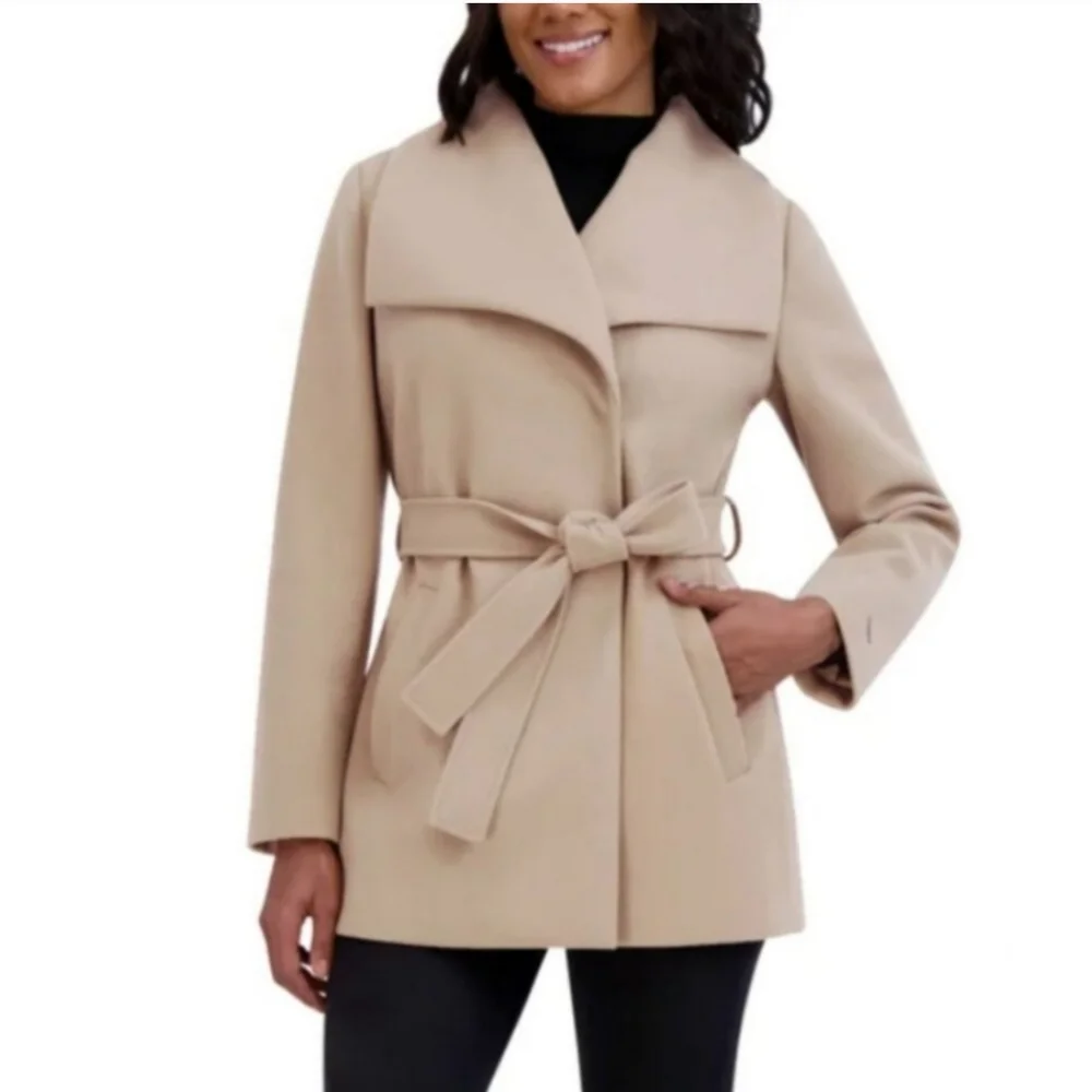 NWT Tahari Ladies' Faux Wool Wrap Coat, Cream, Nwt - Picture 2 of 8